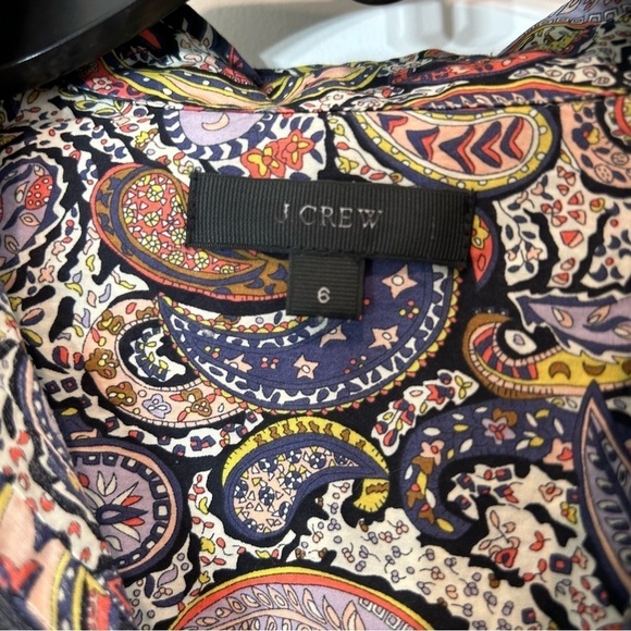 J. Crew Art Fabric Popover Top Paisley Cotton Band Collar Boho button down shirt - Picture 5 of 8
